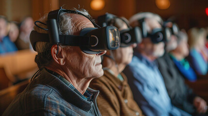 Church Congregation Experiencing Virtual Reality Together