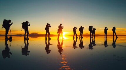 Fototapeta premium Group of people standing on the beach. Suitable for travel brochures