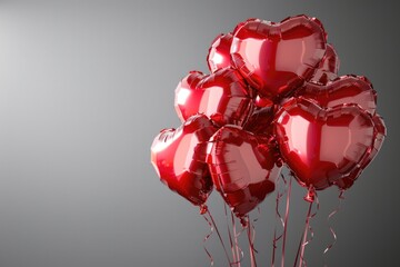 A bunch of red heart shaped balloons. Perfect for Valentine's Day celebrations