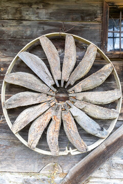 Old watermill wheel with paddles