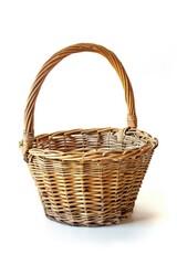 A simple wicker basket on a clean white background. Suitable for various concepts and designs