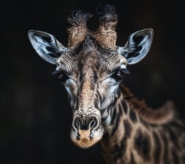 Adult giraffe, 3/4 headshot portrait generated with AI