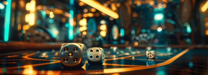 Banner casino play fortuna, dice, cinematic, photographic, generated with AI - obrazy, fototapety, plakaty