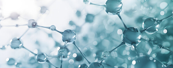 Abstract background with molecular structure. Molecule model on light bokeh background. Atom model,...