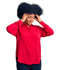 Young african american girl wearing casual clothes suffering from headache desperate and stressed...