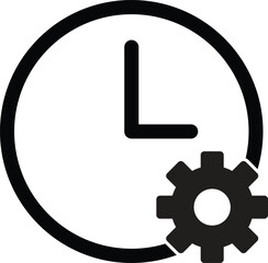 Time management icon isolated on white background . Gears wheel and clock icon . Vector illustration