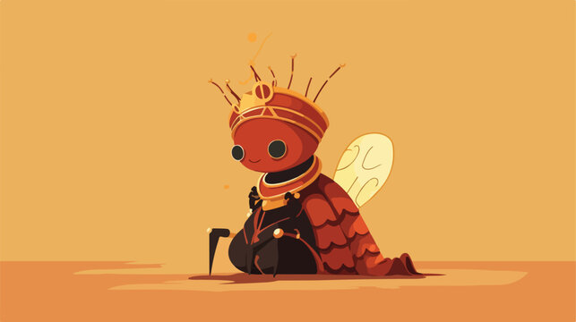 A cartoon illustration of an ant queen in armor loo