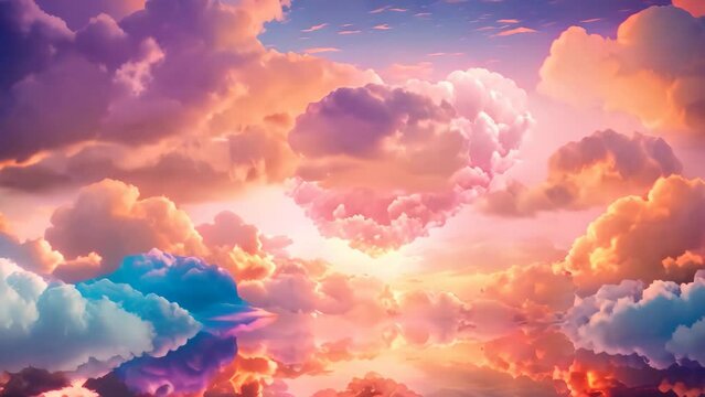 An artistic portrayal of a heart-shaped cloud suspended in a clear blue sky, Heart-shaped clouds predicting a day filled with love, AI Generated