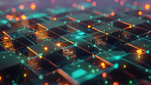 Close Up View of a QWERTY Computer Keyboard With Backlit Keys, Abstract visuals symbolizing blockchain cryptography, AI Generated