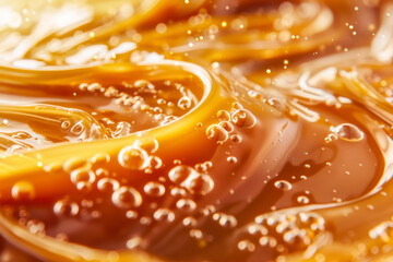 Liquid caramel syrup. Background of caramel paste.
