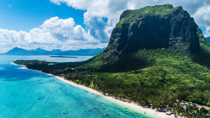 Natural background. The beach and the view of Mount Le Morne.