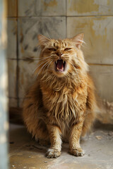 Naklejka na ściany i meble Vomiting Cat: An Unsettling Depiction of Feline Health Struggles