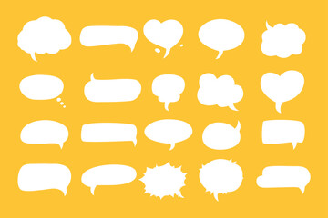 A set of conversation bubbles. Speak bubbles. Talk frame. Hand drawn shapes. Templates. Cartoon speech text. Figure, trendy elements. Retro stickers. Outline boho style. Vector illustration. Isolated