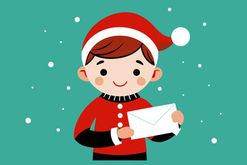 Child holding letter to Santa, festive illustration