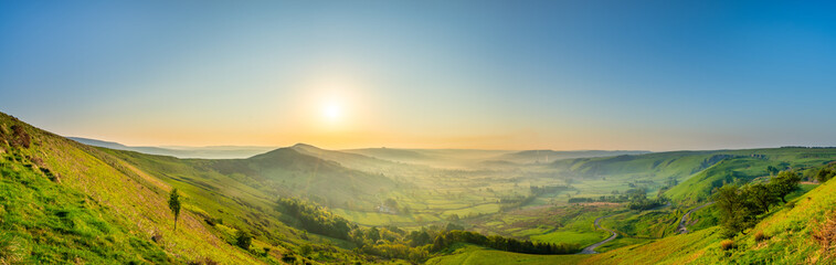 The Great Ridge panorama at sunrise on Mam Tor hill. Peak District. United Kingdom - 780874743