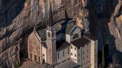 Medieval church Santuario Basilica Madonna della Corona on the cliffs Verona, Italy - 780875135
