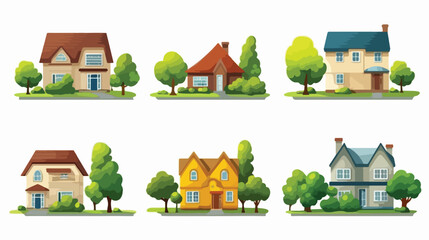 A row of residential houses on a suburban street ne - obrazy, fototapety, plakaty
