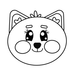 Outline kawaii cute cat, kitty, kitten line face, head for children isolated on white background. Vector illustration for baby, kids, children