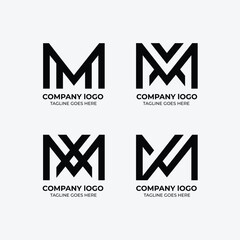M  logo set flat design template collection