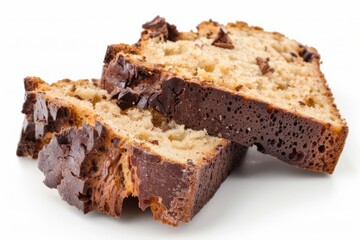 Slice of bread with chocolate spread isolated on white background, generated with AI