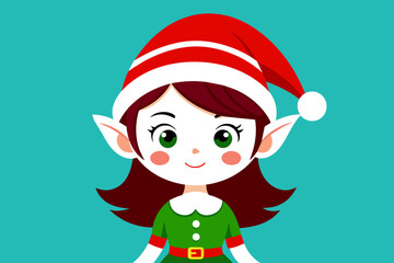 Cute girl elf in Santa hat, vector illustration for Christmas greeting card