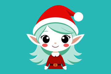 Cute girl elf in Santa hat, vector illustration for Christmas greeting card