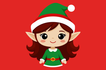 Cute girl elf in Santa hat, vector illustration for Christmas greeting card