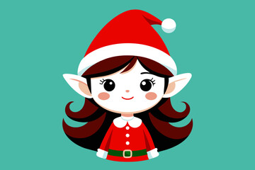 Cute girl elf in Santa hat, vector illustration for Christmas greeting card