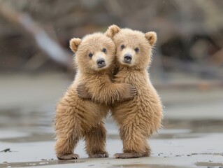 Two bears cuddling, canon eos 1d, 70mm lens,, generated with AI