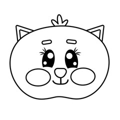 Outline kawaii cute cat, kitty, kitten line face, head for children isolated on white background	