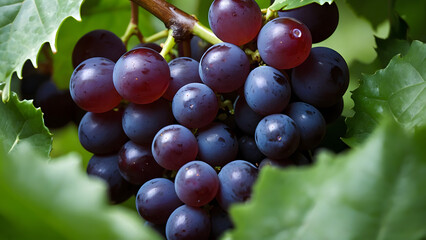 Basket of Ripe Grapes on Lush Greenery