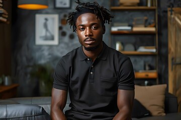 Obraz premium Professional mockup of black male polo shirt for realistic presentation. Concept Fashion Design, Clothing Presentation, Mockup Creation, Apparel Design, Realistic Rendering