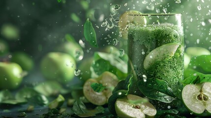 Beautiful green cocktail shot with fruit