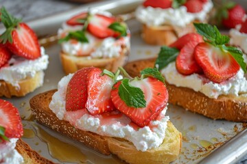 Ricotta strawberry mint and vinegar crostini