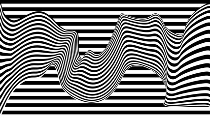 Optical illusion psychedelic pattern. 3D dynamic line wave art background. Vector illustration 