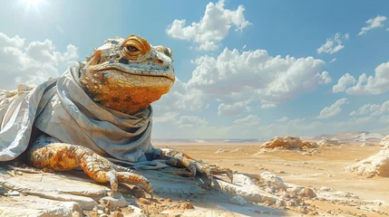 Fotobehang In the arid desert a lizard-person basks in the sun © JK_kyoto