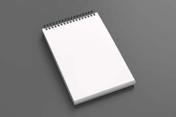 Notebook mockup. Blank workplace notebook. Spiral notepad on gray background