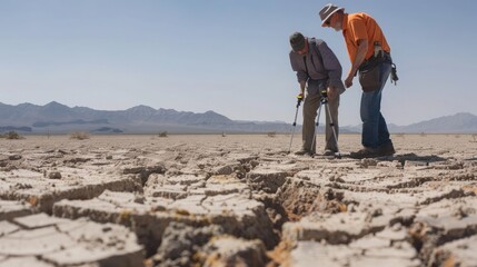 World Day to Combat Desertification and Drought, June 17. Scientific team assesses soil dryness in desert for drought awareness