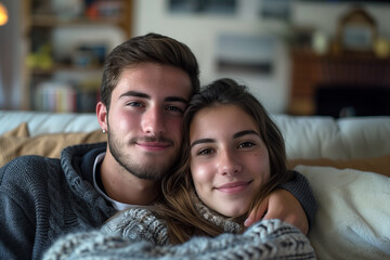 Fototapeta premium Man and Woman Wrapped in a Blanket