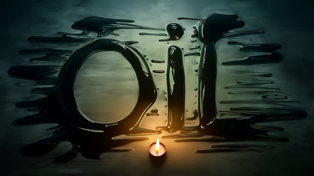 Illuminated Oil Text Art - glossy, liquid texture, oil industry