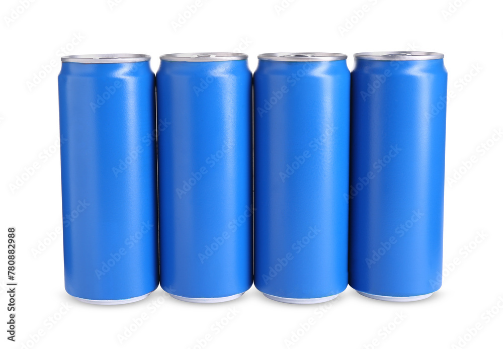 Poster Energy drinks in blue cans isolated on white