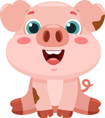 Cute Baby Pig Animal Cartoon Character. Vector Illustration Flat Design Isolated On Transparent Background