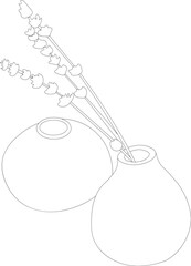 Two drawn round vases with a branch in one