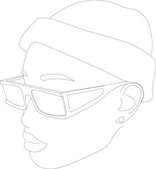 One line face. Minimalist continuous linear sketch woman face. Female portrait black white artwork outline vector hand drawn illustration. 