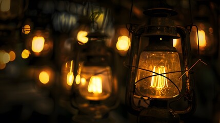 A cluster of old-fashioned lanterns - obrazy, fototapety, plakaty