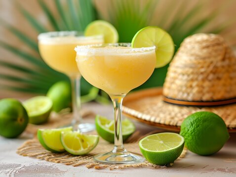 Frozen margarita cocktail with lime.
