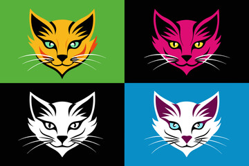 Silhouette vector design of a colorful logo Cat head icon 