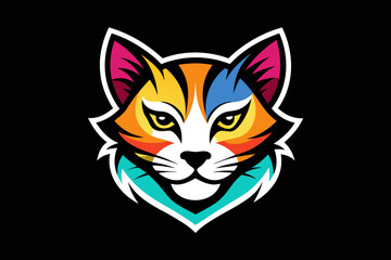 Silhouette vector design of a colorful logo Cat head icon 