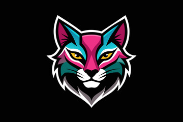 Silhouette vector design of a colorful logo Cat head icon 