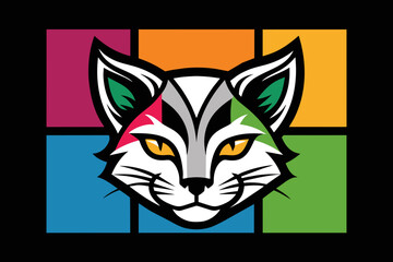 Silhouette vector design of a colorful logo Cat head icon 